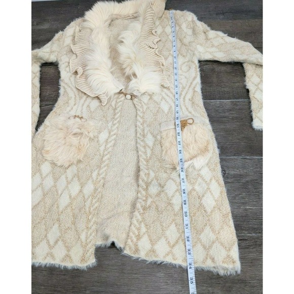 NWT Shein Textured Knit Cardigan Size Large Women's Beige Fuzzy Trim - Picture 6 of 8